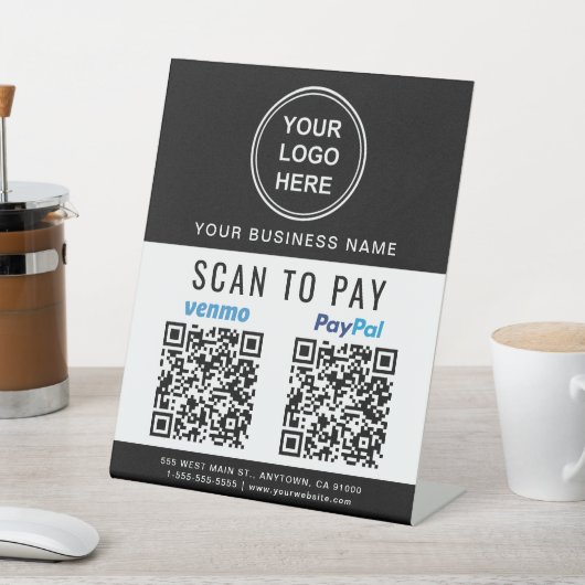 Scannen naar Pay PayPal Venmo QR-codes zwart-wit Reclamebord Met Voetstuk (Insitu)