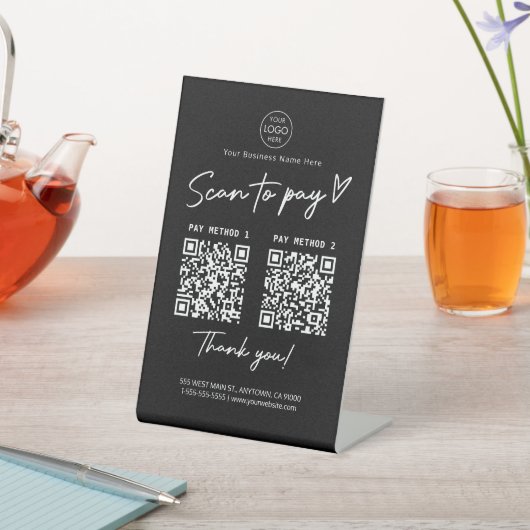 Scannen naar Pay Qr Code Betalingslinks Zwart Reclamebord Met Voetstuk (Insitu)