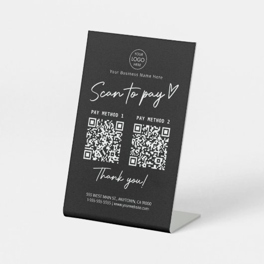 Scannen naar Pay Qr Code Betalingslinks Zwart Reclamebord Met Voetstuk (Voorkant)