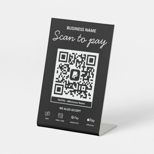 Scannen naar PayPal QR-code & meer Reclamebord Met Voetstuk (Voorkant)