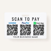 Scannen naar PayPal Venmo CashApp QR-codes Badge (Achterkant)