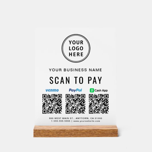 Scannen naar PayPal Venmo CashApp QR Codes Logo Acryl Bord (Voorkant)
