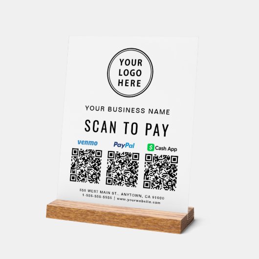 Scannen naar PayPal Venmo CashApp QR Codes Logo Acryl Bord (Hoek)