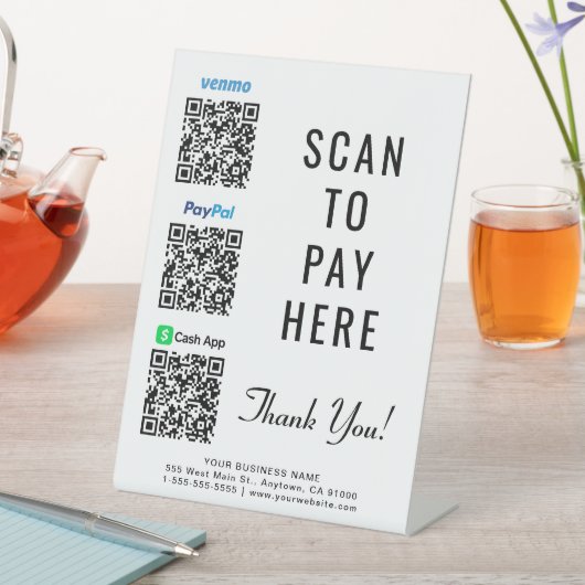 Scannen naar PayPal Venmo CashApp QR-codes Reclamebord Met Voetstuk (Insitu)