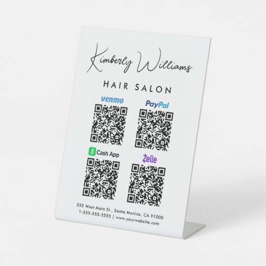 Scannen naar PayPal Venmo CashApp Zelle QR-code Reclamebord Met Voetstuk (Voorkant)