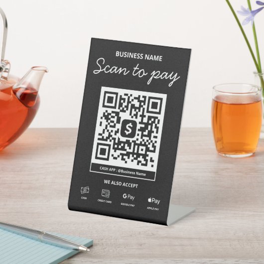Scannen naar QR Code Cash App & Meer Reclamebord Met Voetstuk (Insitu)