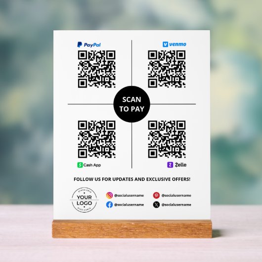 Scannen naar QR-code PayPal, Venmo, Cash App, Zell Acryl Bord (Neutraal)