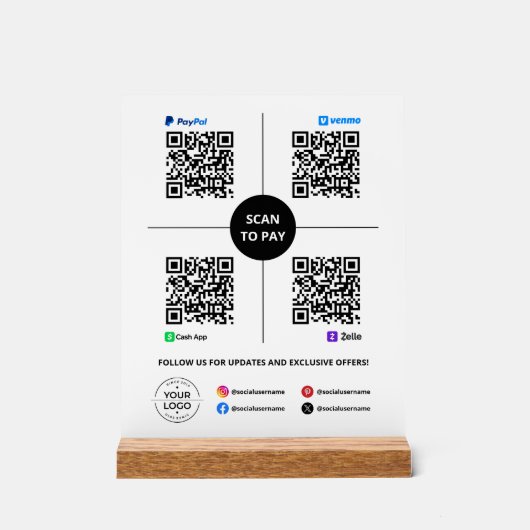 Scannen naar QR-code PayPal, Venmo, Cash App, Zell Acryl Bord (Voorkant)