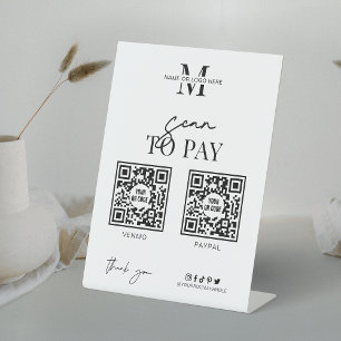 Scannen naar QR-codes Minimalistisch zwart-wit Log Reclamebord Met Voetstuk