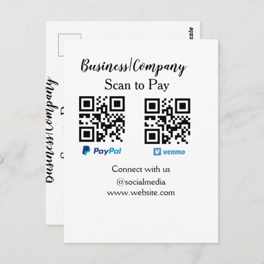 Scannen om q of code paypal venmo te betalen Voeg Briefkaart (Voorkant / Achterkant)