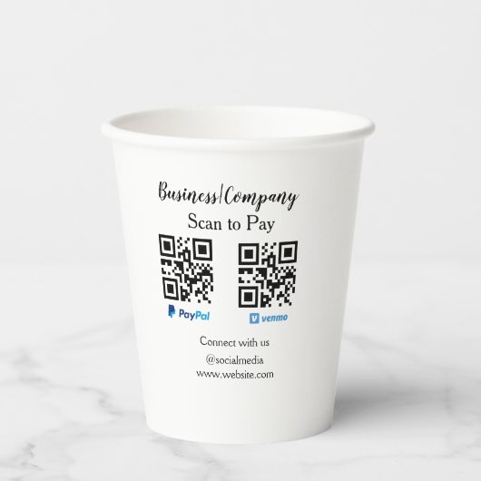 Scannen om q of code paypal venmo te betalen Voeg Papieren Bekers (Voorkant)