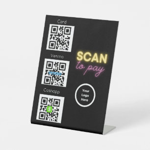Scannen om QR-code te betalen Contactloos Teken vo Reclamebord Met Voetstuk