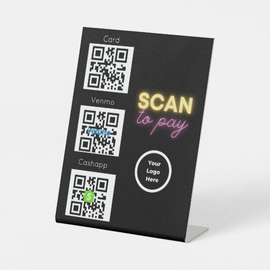 Scannen om QR-code te betalen Contactloos Teken vo Reclamebord Met Voetstuk (Voorkant)