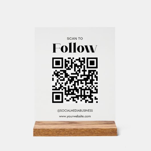 Scannen om QR-code te volgen Social Media Business Acryl Bord (Voorkant)