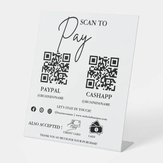 Scannen om te betalen Zakelijke Qr Code Betalingst Reclamebord Met Voetstuk (Voorkant)