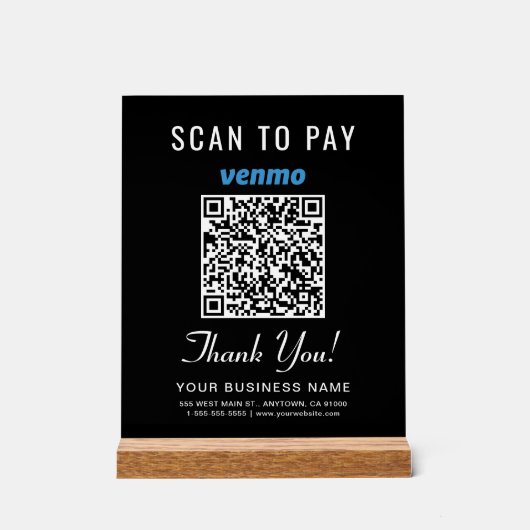 Scannen om Venmo QR Code Black te betalen Acryl Bord (Voorkant)