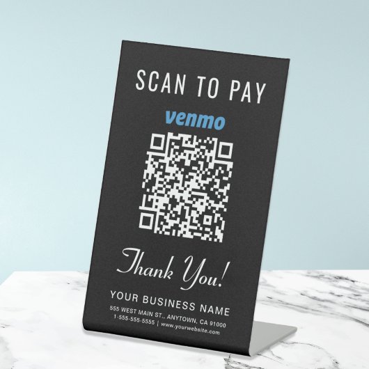Scannen om Venmo QR Code Black te betalen Reclamebord Met Voetstuk