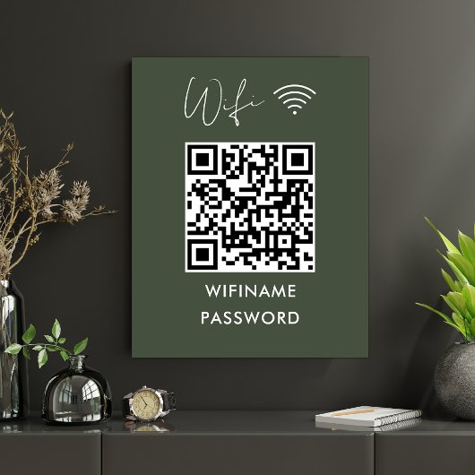 Scannen om WiFi QR Code Password Forest Green aan Poster