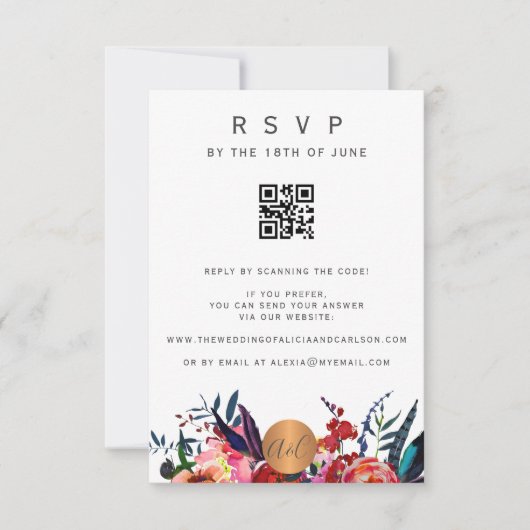 Scannen QR CODE bloemige elegante uitnodiging RSVP (Voorkant)