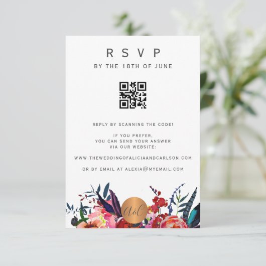Scannen QR CODE bloemige elegante uitnodiging RSVP (Staand voorkant)