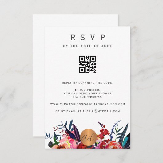 Scannen QR CODE bloemige elegante uitnodiging RSVP (Voorkant / Achterkant)