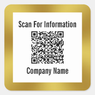 Scannen QR Code Company Name Gold en White Sjabloo Vierkante Sticker