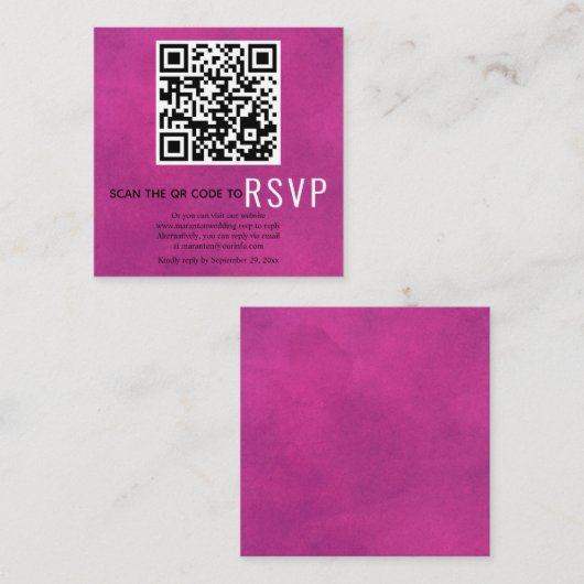 Scannen QR-code online RSVP-fuchsia roze bruiloft Informatiekaartje (Voorkant / Achterkant)