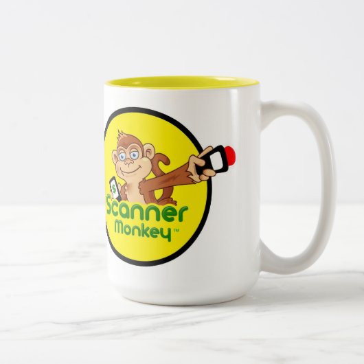 Scanner Monkey Coffee Mok 15 oz - wit & geel (Rechts)
