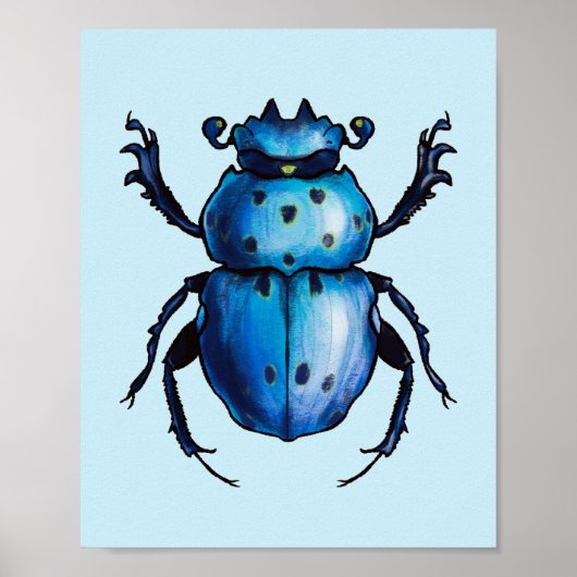 Scarab Beetle Art Blue Entomology Insect Poster (Voorkant)