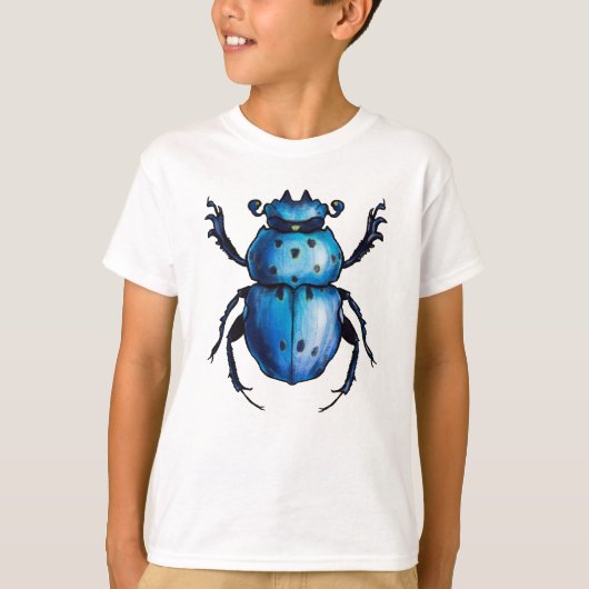 Scarab Beetle Art Blue Insect Entomology T-shirt (Voorkant)