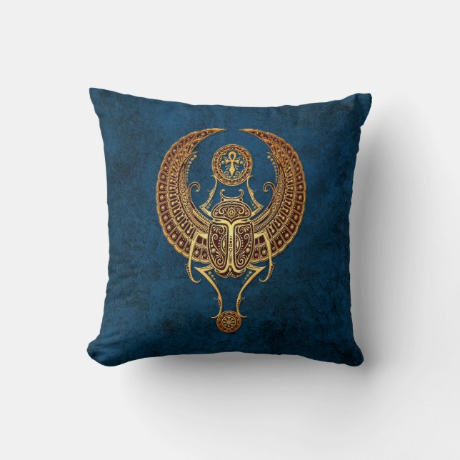 Scarab Beetle met Ankh op Blue Kussen (Voorkant)