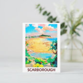 Scarborough strand, landschap, vintage-reis briefkaart (Staand voorkant)