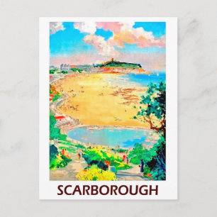 Scarborough strand, landschap, vintage-reis briefkaart