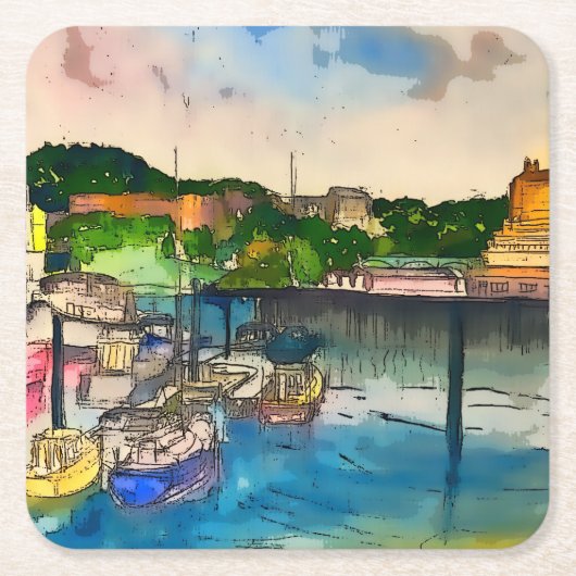 Scarborough Watercolour Kartonnen Onderzetters (Voorkant)
