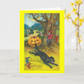 Scare-Day Cat Halloween Groet Kaart (Gele Bloem)