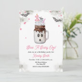 Scare Een 1e Verjaardag Pink Ghost Milkshake Kaart (Staand voorkant)