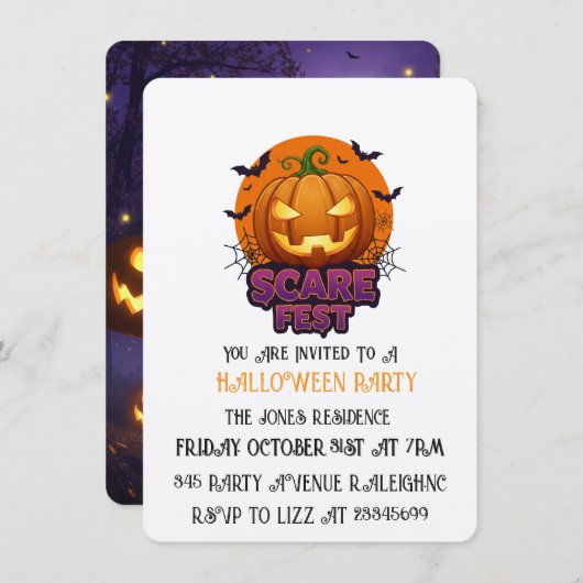 Scare Fest Halloween Party Invitation – Spooky Pum Kaart (Voorkant / Achterkant)