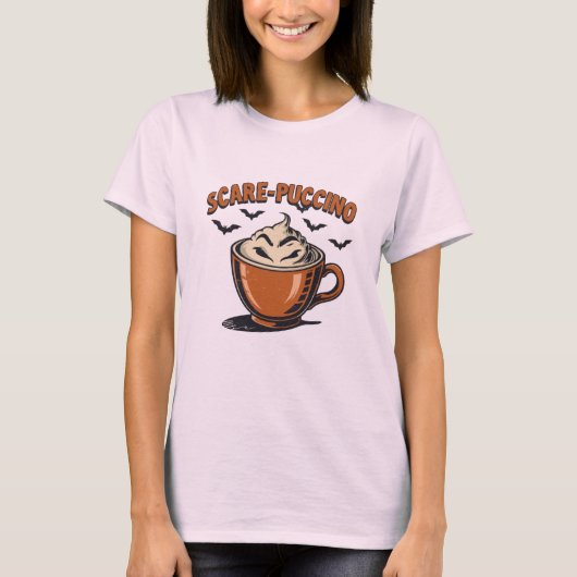 Scare-puccino Grappig Halloween Cappuccino Pun T-shirt (Voorkant)
