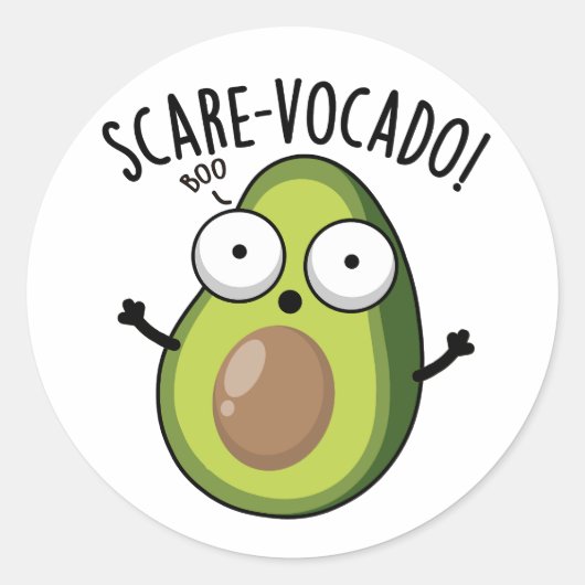 Scare-vocaco Funny Avocado Pun Ronde Sticker (Voorkant)
