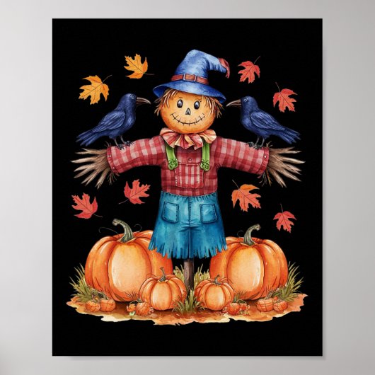 Scarecrow Autumn Hallo Herfst Pumpkin Thanksgiving Poster (Voorkant)