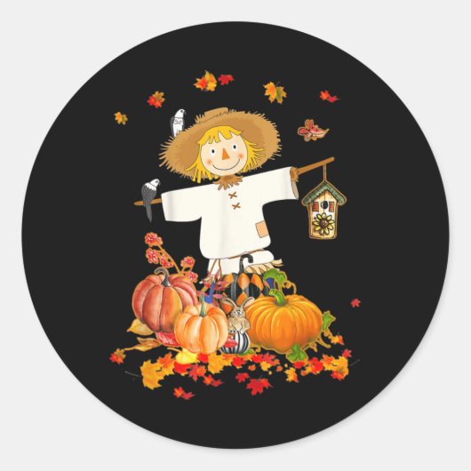 Scarecrow Autumn Hallo Herfst Pumpkin Thanksgiving Ronde Sticker (Voorkant)