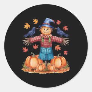 Scarecrow Autumn Hallo Herfst Pumpkin Thanksgiving Ronde Sticker