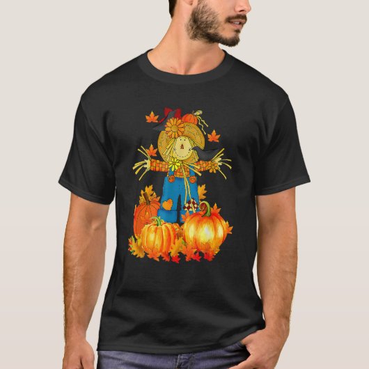 Scarecrow Autumn Hello Fall Pumpkin Thanksgiving H T-shirt (Voorkant)