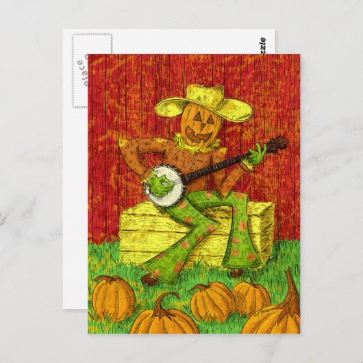 Scarecrow die het banjo-schilderij speelt briefkaart (Voorkant / Achterkant)