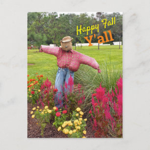 Scarecrow en herfst bloemen in Bok Tower Gardens F Briefkaart