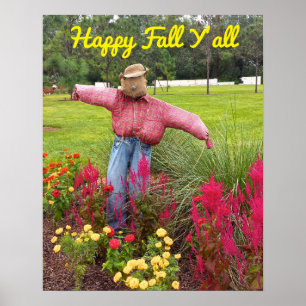 Scarecrow en herfst bloemen in Bok Tower Gardens F Poster