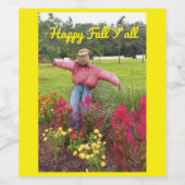 Scarecrow en herfst bloemen in Bok Tower Gardens F Wijn Etiket (Enkel label)