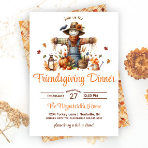 Scarecrow Friendsgiving Feest Thanksgiving Diner Kaart