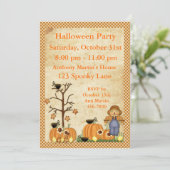 Scarecrow Halloween Party Invitation Kaart (Staand voorkant)