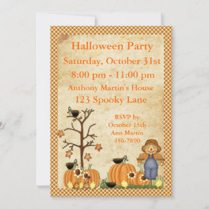 Scarecrow Halloween Party Invitation Kaart